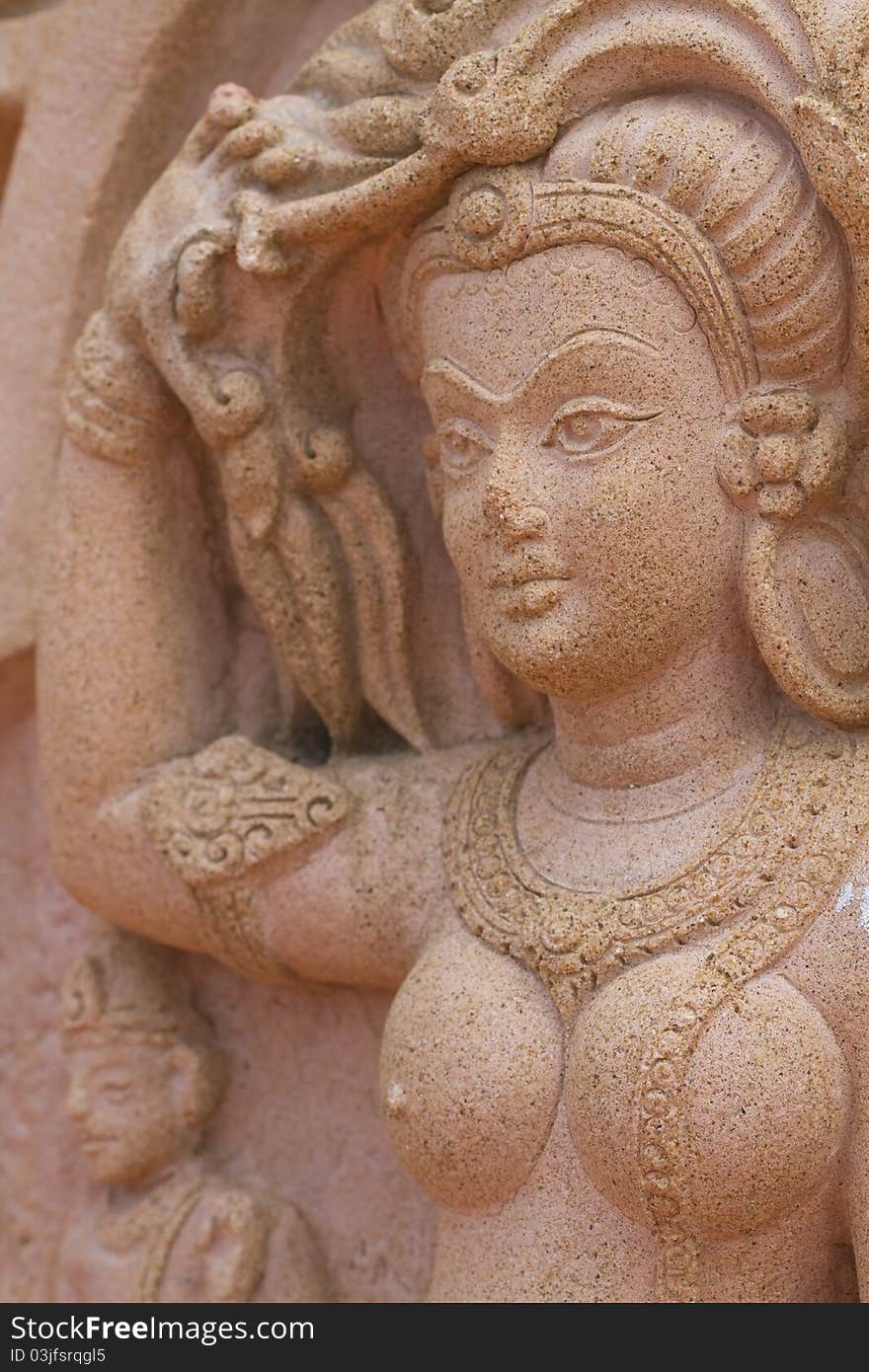 Buddha carved stone. In the temple of Nakhon Sawan.