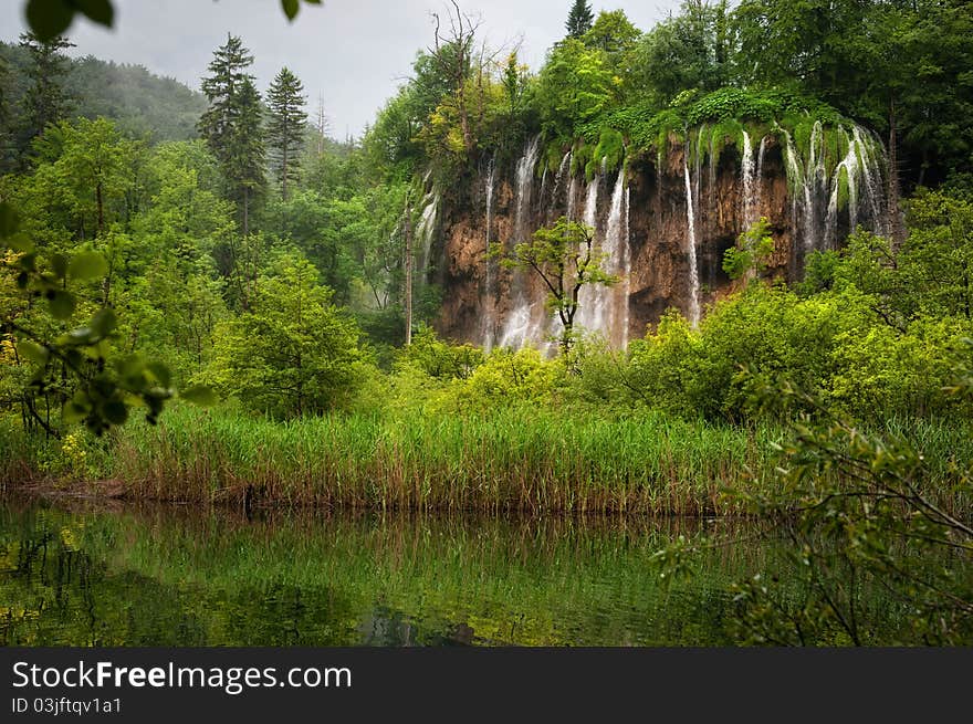 The famous waterfalls in the national park Plitvitce in Croatia. The famous waterfalls in the national park Plitvitce in Croatia