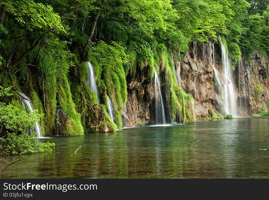 The famous waterfalls in the national park Plitvitce in Croatia. The famous waterfalls in the national park Plitvitce in Croatia