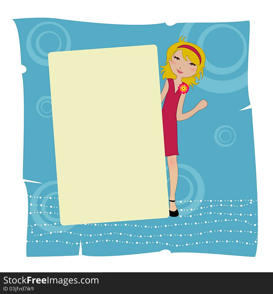 Vector Illustration of cool invitation frame with funky Young girl