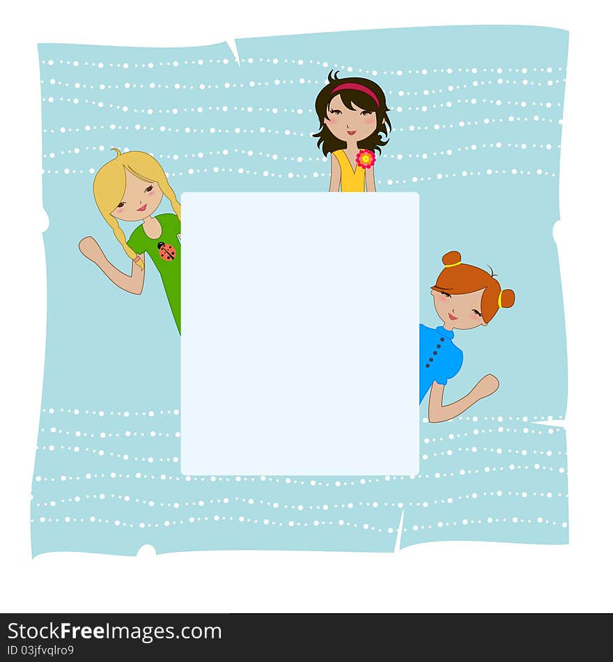 Vector Illustration of cool invitation frame with funky Young girls