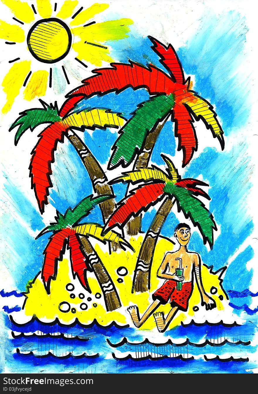 Summer  And  Rest And   Sea And  Palm  And  Trees