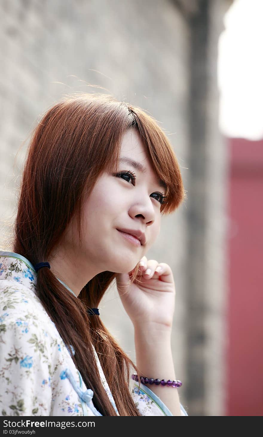 Chinese girl in traditional dress outdoor portrait. Chinese girl in traditional dress outdoor portrait.