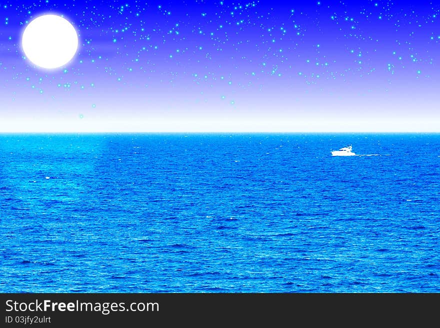 A sea night and single boat