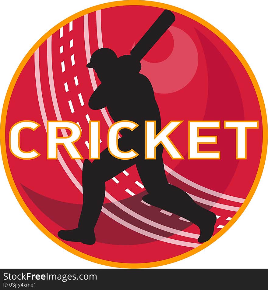 Illustration of a cricket sports ball with cricket player batsman batting with words cricket. Illustration of a cricket sports ball with cricket player batsman batting with words cricket