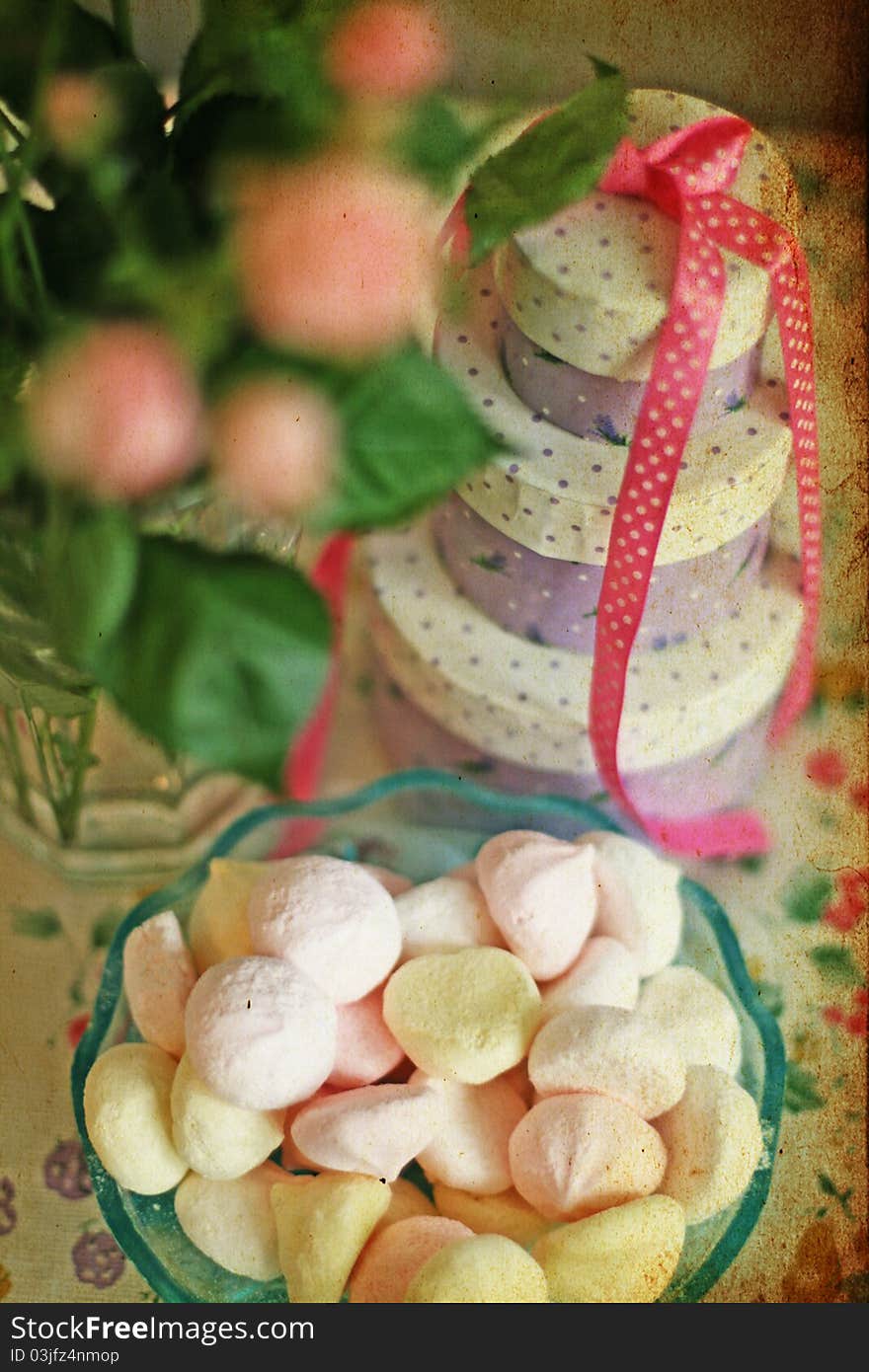 Pretty sweet box with a pink bow with candies