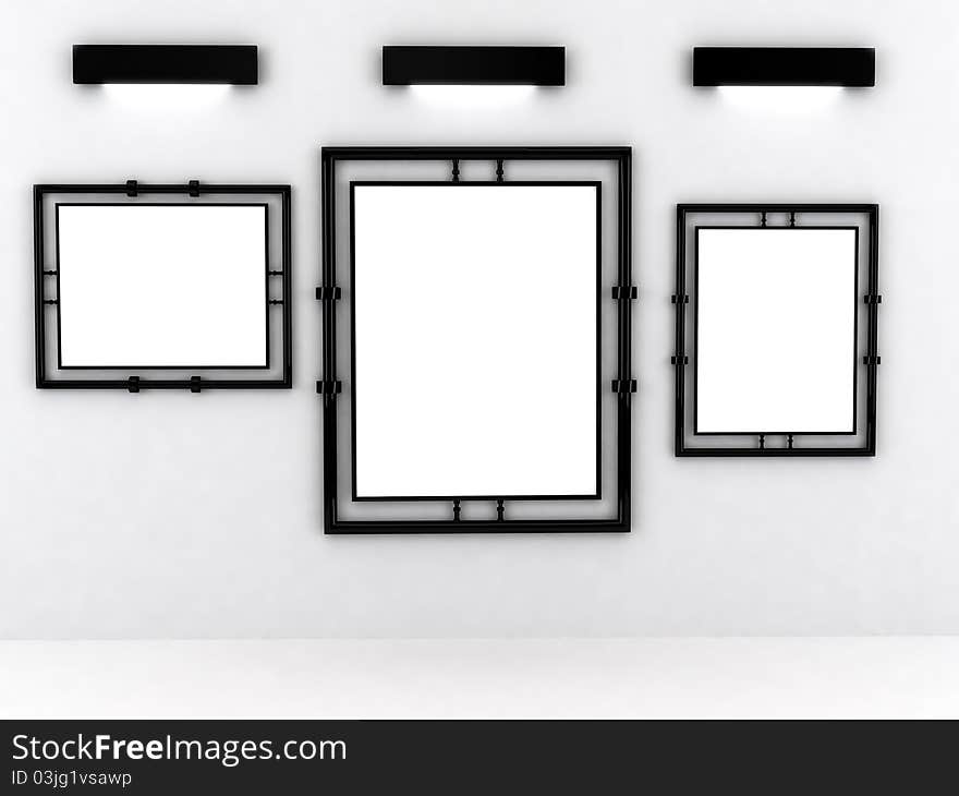 Blank frame in gallery. 3d rendered creative images