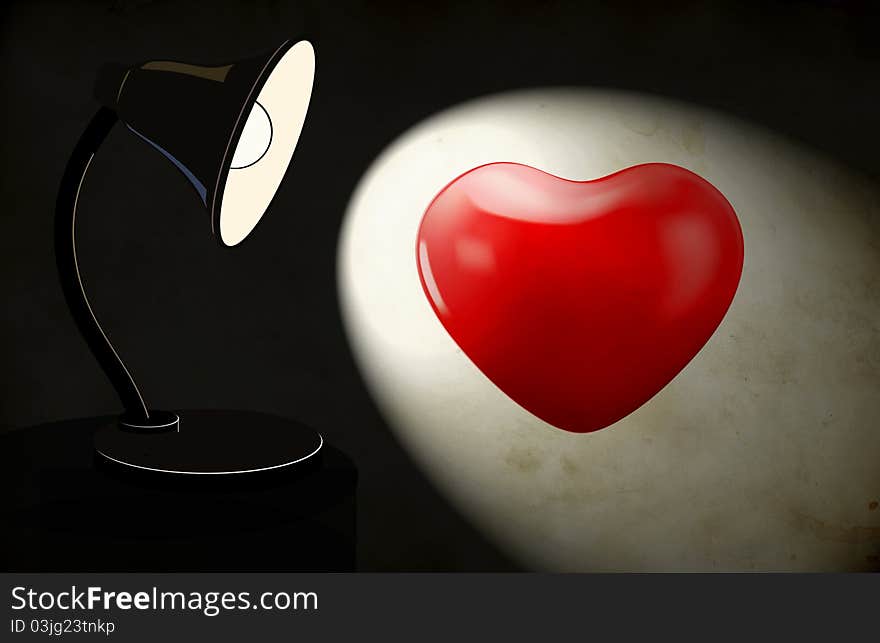 Background With Lighting Desk Lamp And Heart