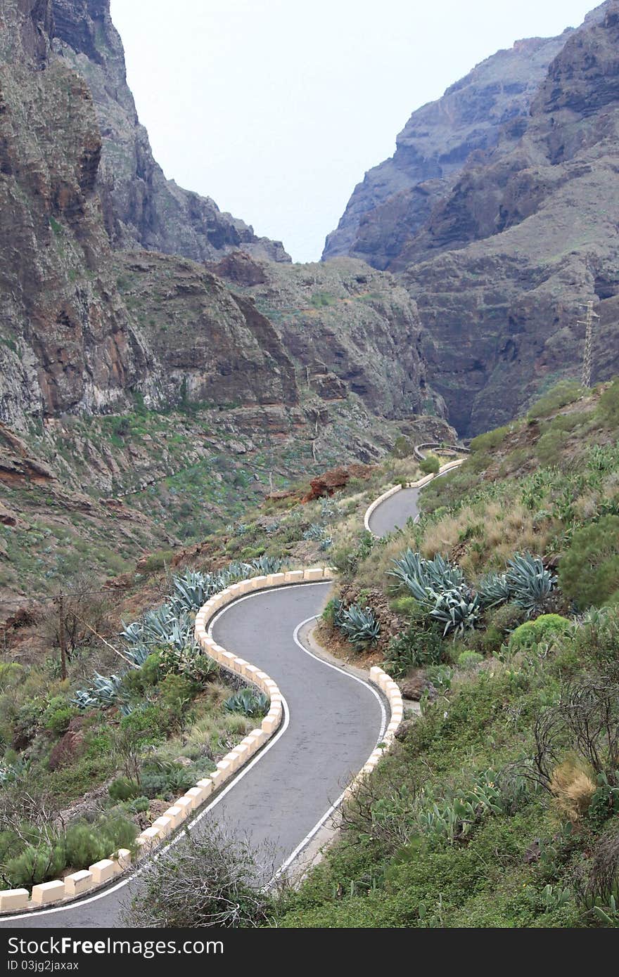 A Winding Road through the mountains in Tenerife. A Winding Road through the mountains in Tenerife