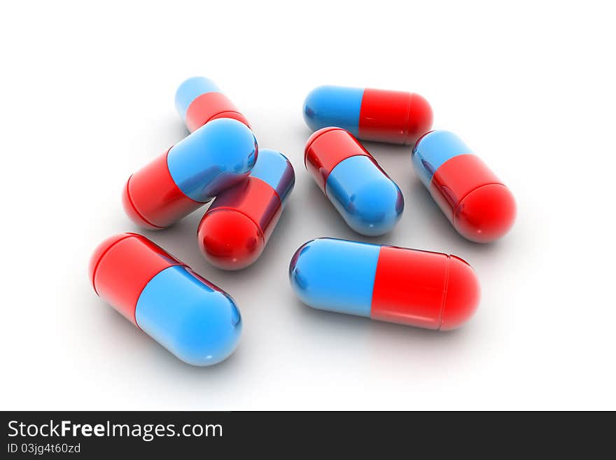 Digital illustration of capsules in white background