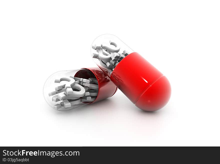 3d illustration of Fear pill in white background