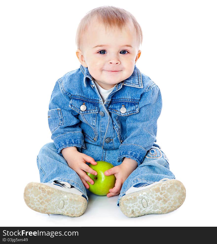 Boy with green apple. Isolated on white background. Boy with green apple. Isolated on white background