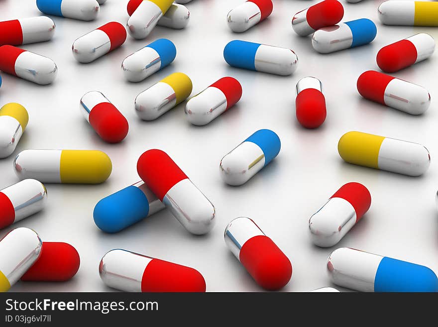 Digital illustration of capsules in white background