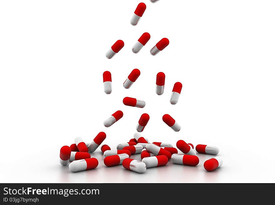 Digital illustration of capsules in white background