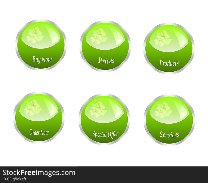 Series of web green buttons with white text, isolated