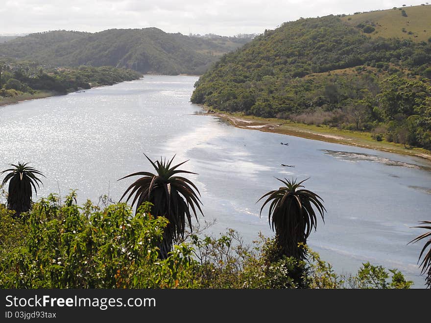 Gonubie River, the top left of photo along the riverbank where the river bends is the Picnic Spots.