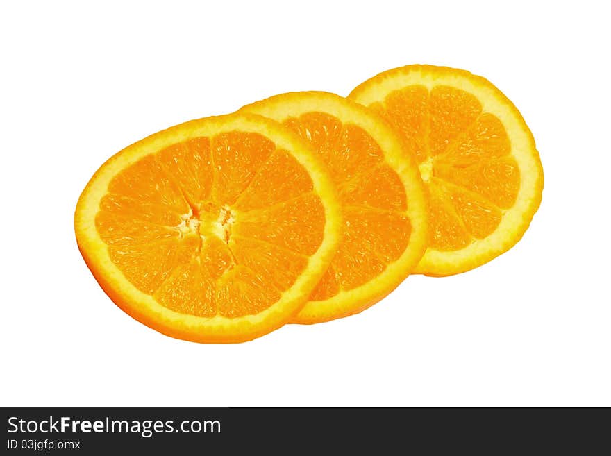 Ripe orange fruits isolated - sliced - full of vitamins. Ripe orange fruits isolated - sliced - full of vitamins