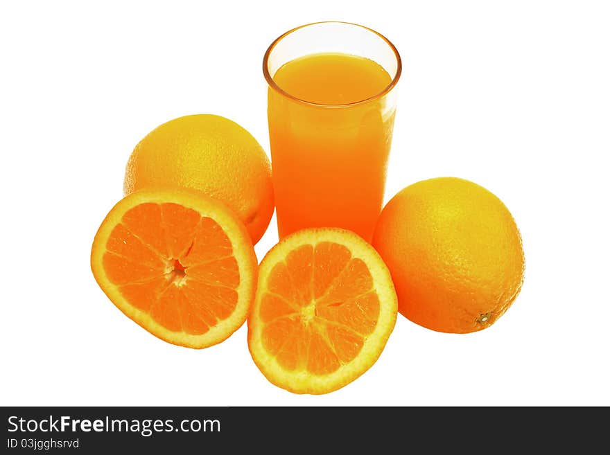 Ripe orange fruits isolated - whole and sliced - full of vitamins. Ripe orange fruits isolated - whole and sliced - full of vitamins