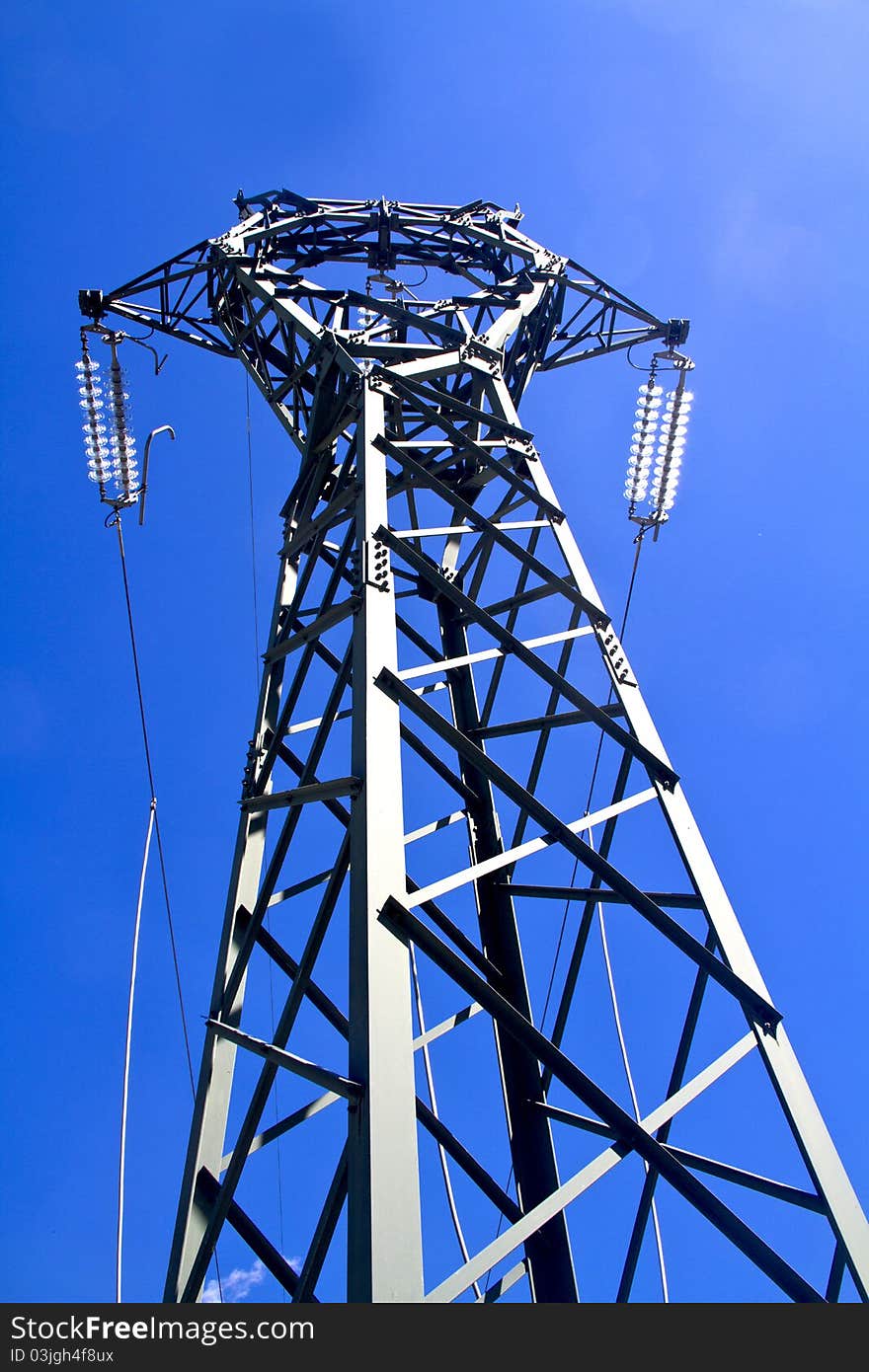 High voltage pylon and blue sky