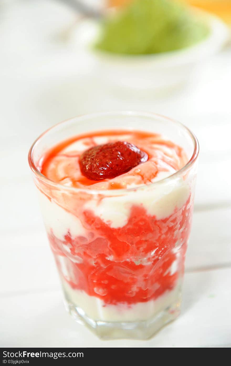 Yogurt with fresh strawberries for eat. Yogurt with fresh strawberries for eat