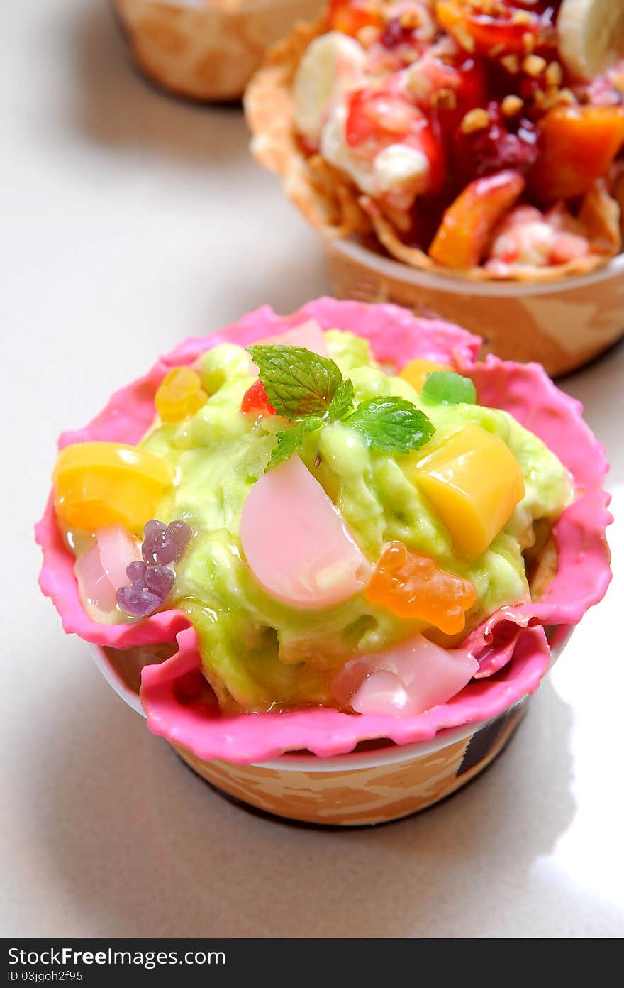 Tropical fruits and ice cream