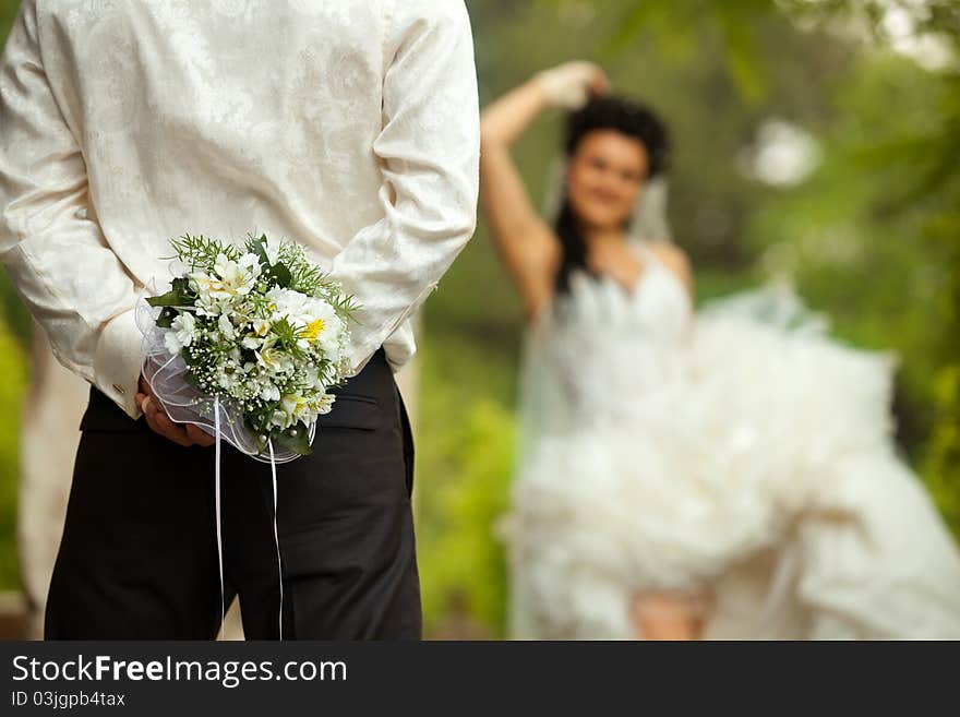 Bride And Groom With Bouquet