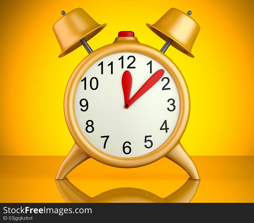 Alarm clock on orange background