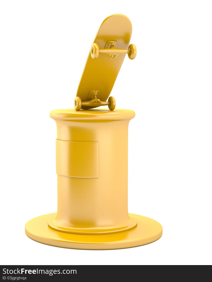 Gold Skateboard On Pedestal