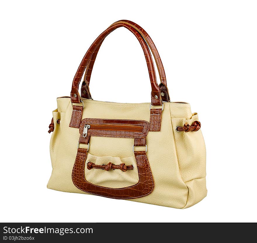 Beige Leather Handbag Isolated