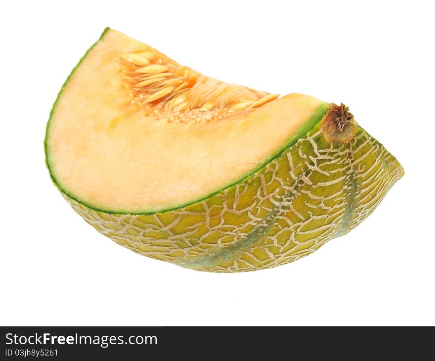 Cantaloupe wedge on white background