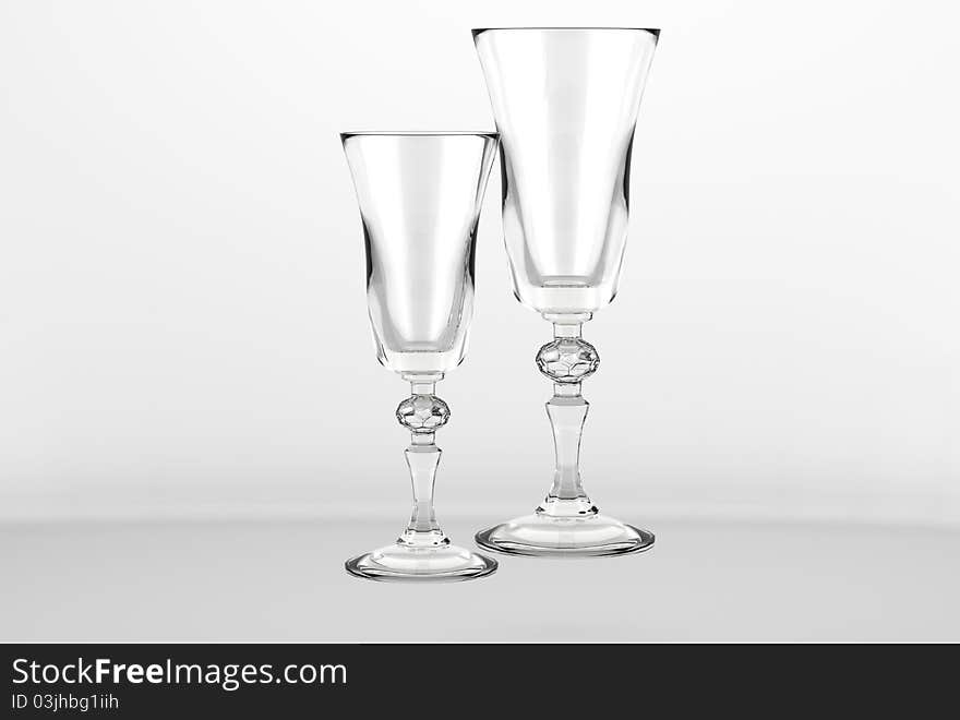 Empty champagne - wine glass with grey background. Empty champagne - wine glass with grey background