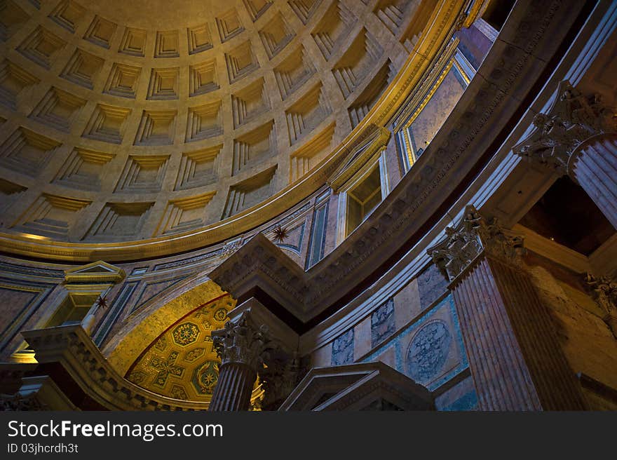 Interior of the historic Pantheon of Rome, Italy