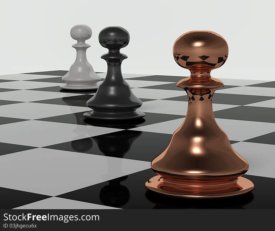 Chess board with figures Three Dimensional shape. Chess board with figures Three Dimensional shape