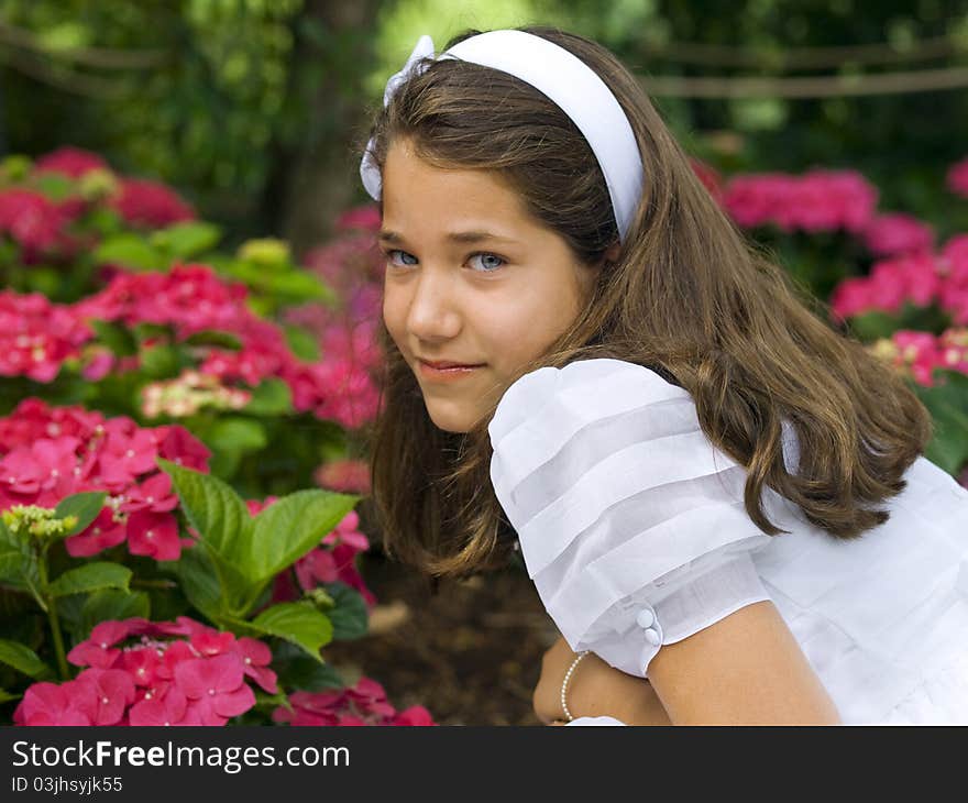 Beautiful girl in her first communion day