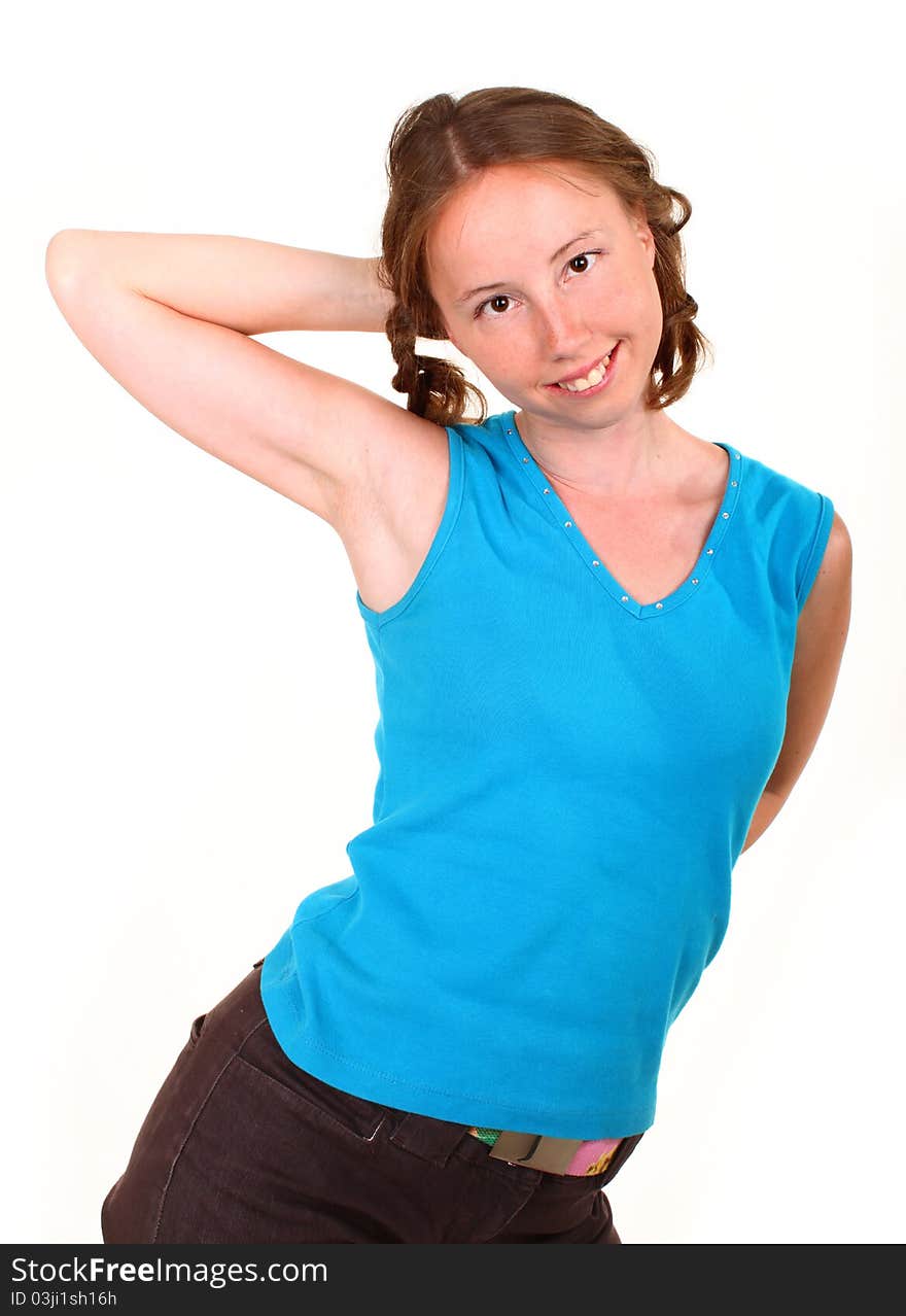 Attractive young athletic woman in sportswear is isolated on white background. Attractive young athletic woman in sportswear is isolated on white background.