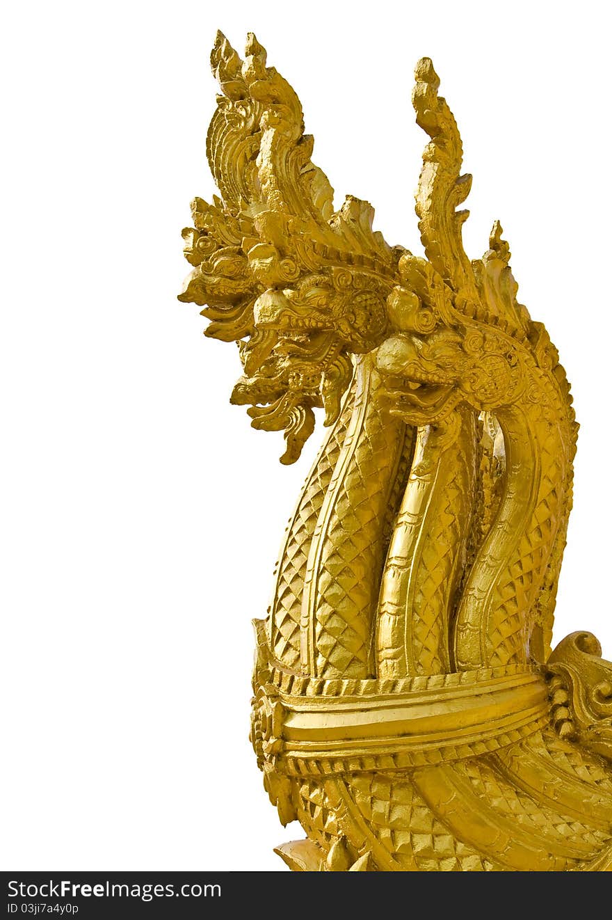 Heads of golden Naga in isolation