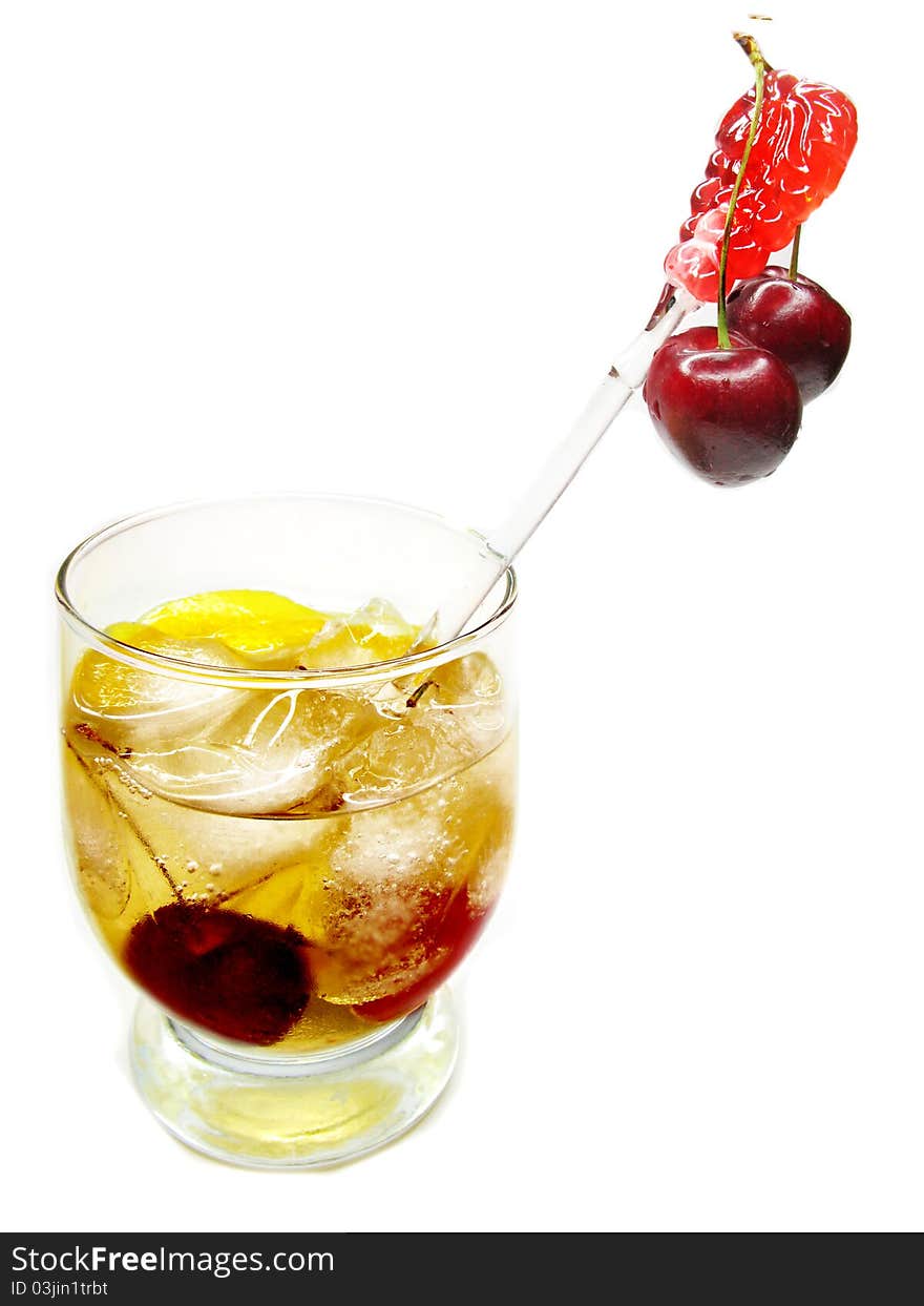 Alcohol brandy cocktail with cherry