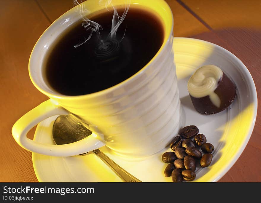 Coffee, coffee beans on the table. Coffee, coffee beans on the table