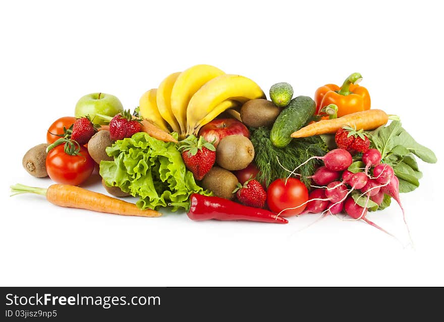 Composition of fruits and vegetables on white background. Composition of fruits and vegetables on white background