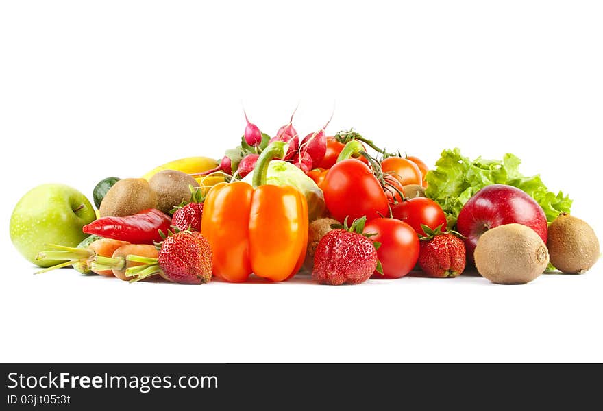 Composition of fruits and vegetables on white background. Composition of fruits and vegetables on white background