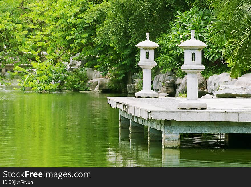 The Stone lamp in the beautiful park