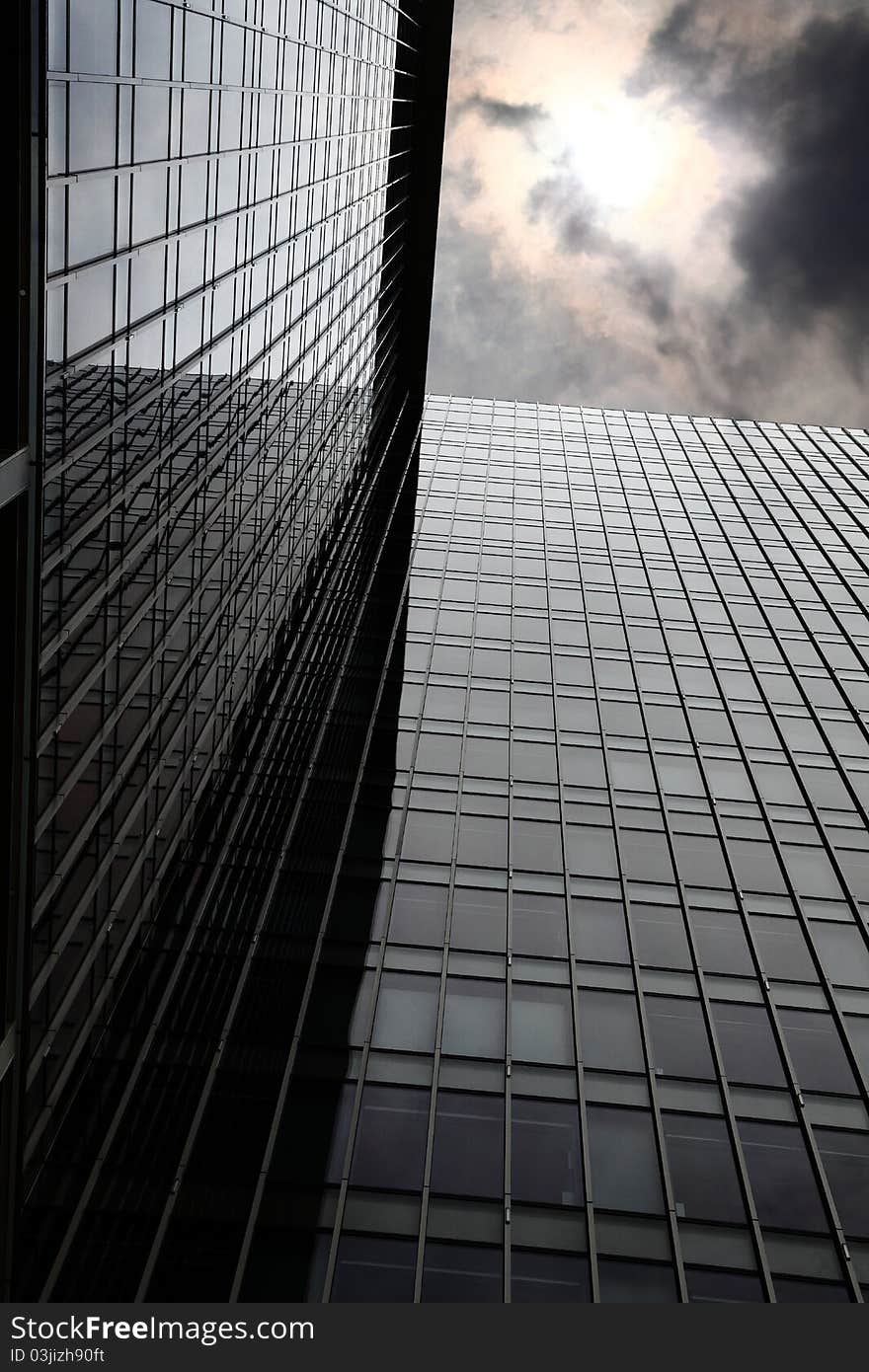 Office building with dark sky