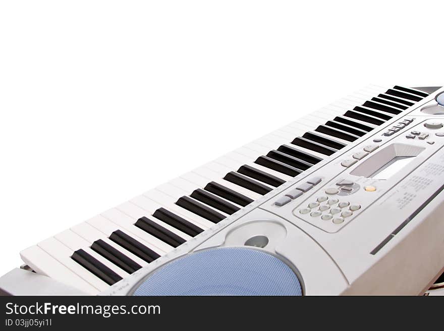 Synthesizer keyboard, isolated in white. Synthesizer keyboard, isolated in white