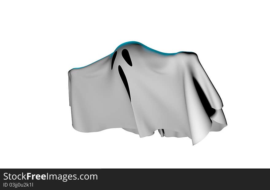 A 3D rendering of the classic ghost as a sheet with blue glow. A 3D rendering of the classic ghost as a sheet with blue glow