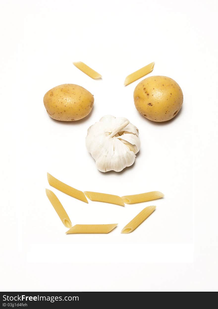 Organic vegetables face on a white background. Organic vegetables face on a white background