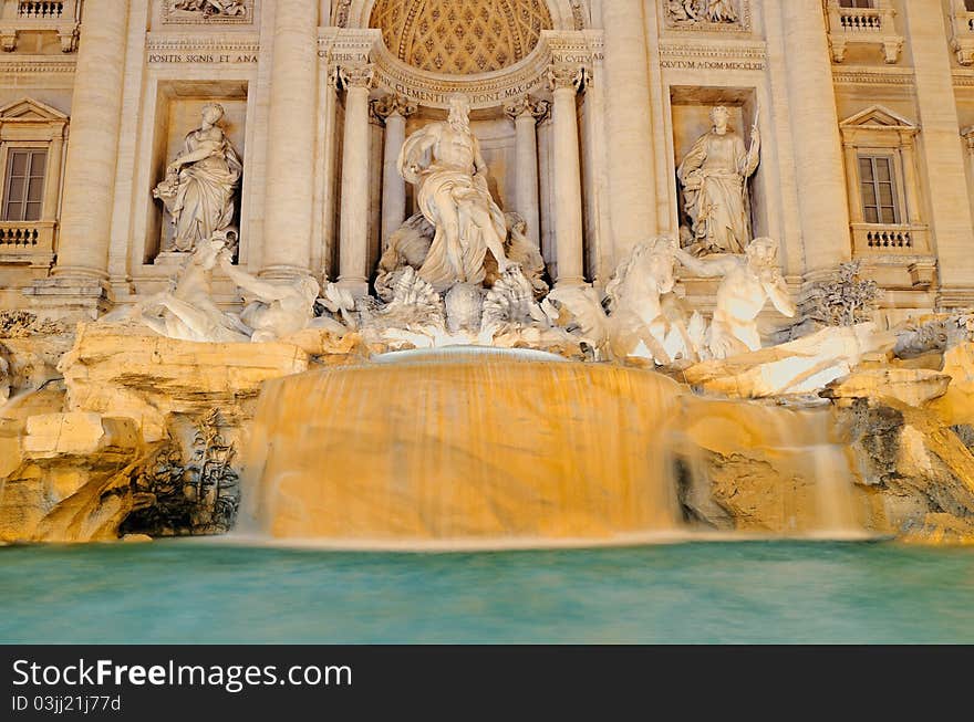 One of most famous Rome's fountains illuminated at night. Italy. One of most famous Rome's fountains illuminated at night. Italy