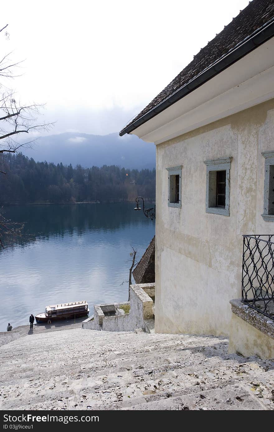 Stairs of stone to the Lake of Bled. Stairs of stone to the Lake of Bled