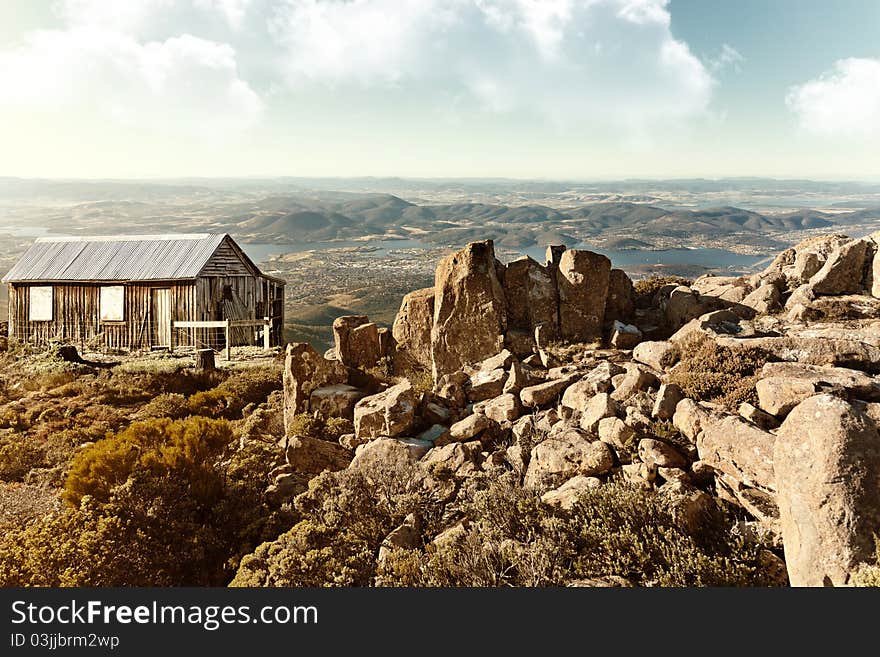 Landscape of old cabin high in the mountains, Tasmania. Landscape of old cabin high in the mountains, Tasmania.