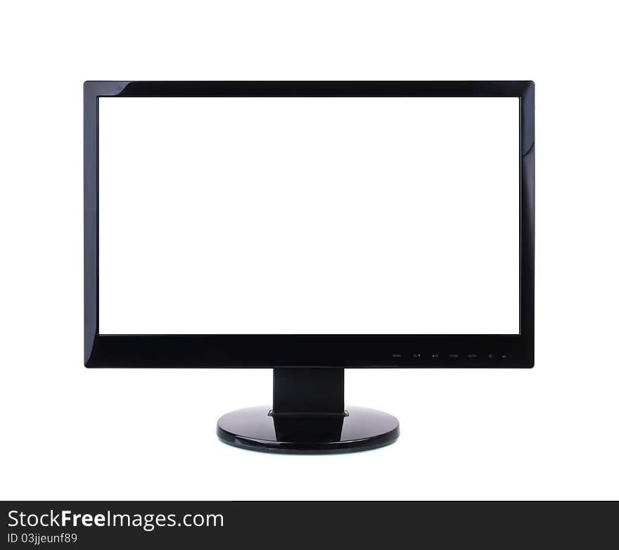 Computer Monitor with blank white screen. Isolated on white background.