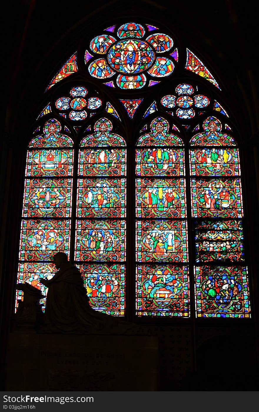 Stained-glass window of Notre Dame de Paris